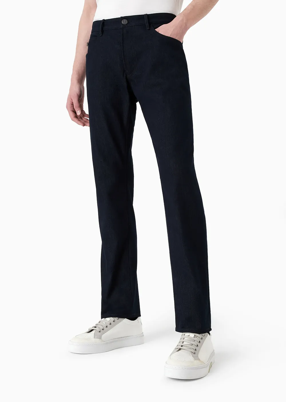 Five-pocket, regular fit, stretch cotton-denim trousers